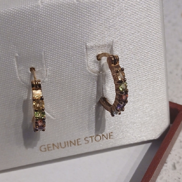 Kohl's Gold Multicolor Stone Hoop Earrings - Picture 5 of 6